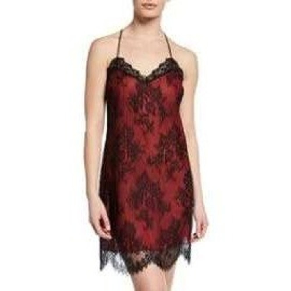 Lise Charmel Ecrin Desir Nightgown Lace Red Black Eyelash Trim Lingerie Chemise